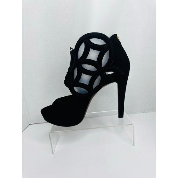 Louis Vuitton Black Suede Monogram Cut-Out Platform Sandals 120mm Heel Size 38 - Picture 13 of 14